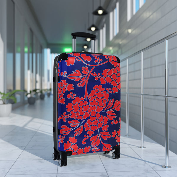 Red Blue Floral Print Suitcase, Abstract Oriental Style Floral Print Designer Suitcases, Travel Bag Suitcases (Small, Medium, Large)