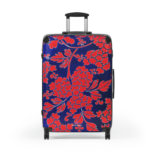 Red Blue Floral Print Suitcase, Abstract Oriental Style Floral Print Designer Suitcase Luggage (Small, Medium, Large) Unique Cute Spacious Versatile and Lightweight Carry-On or Checked In Suitcase, Best Personal Superior Designer Adult's Travel Bag Custom Luggage - Gift For Him or Her - Printed in&nbsp; Canada