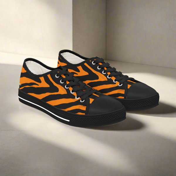 Orange Zebra Striped Women's Sneakers, Zebra Striped Animal Print Women's Low Top Sneakers (US Size: 5.5-12)