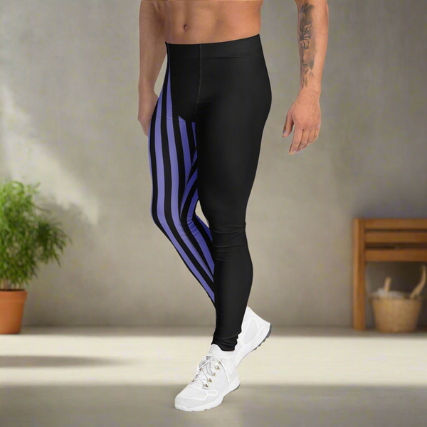 Purple Black Striped Meggings, Best Men's Leggings