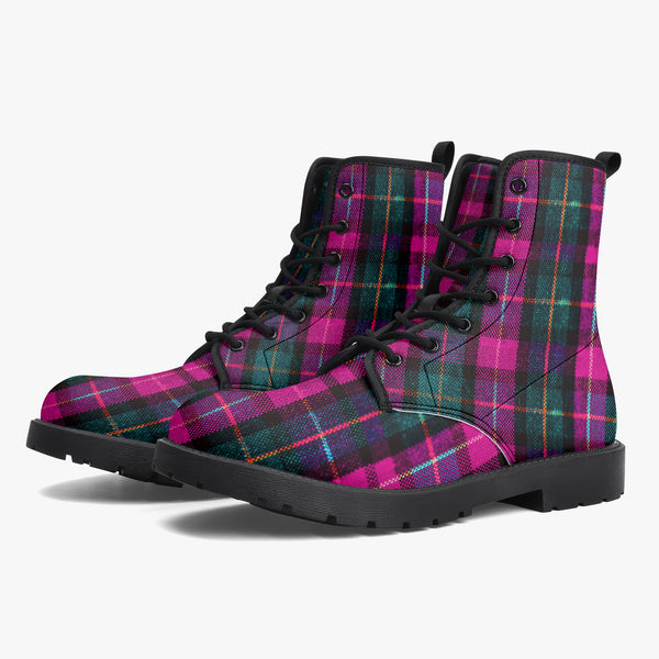 Pink Plaid Print Women's Boots, Pink &amp; Green Scottish Style Plaid Print Designer Best Water Resistant Anti-Moisture Durable Winter Boots For Women (US Size 5.5-12) Pink Plaid Women's Canvas Boots, Pink &amp; Green Scottish Style Plaid Classic Print Elegant Feminine Casual Fashion Gifts,&nbsp;Pink Plaid Print&nbsp;Shoes For Plaid Lovers, Water Resistant Anti-Moisture Combat Boots, Designer Women's Winter Lace-up Toe Cap Hiking Boots Shoes For Women