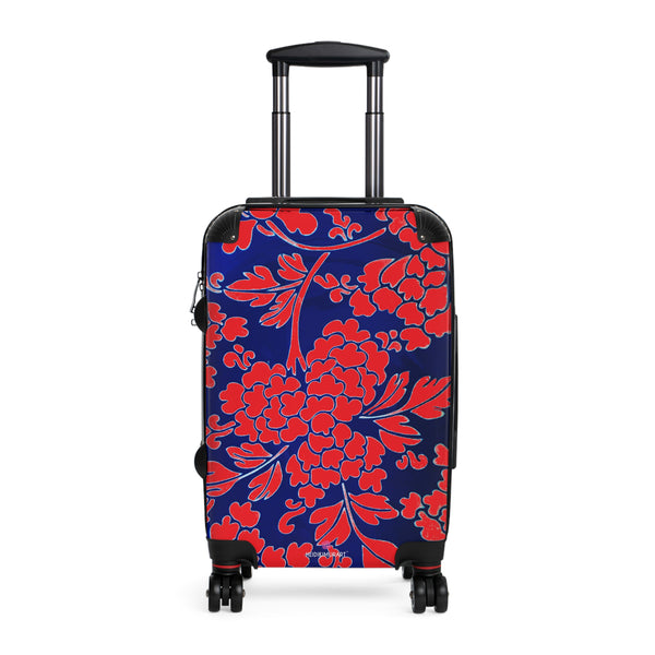 Red Blue Floral Print Suitcase, Abstract Oriental Style Floral Print Designer Suitcase Luggage (Small, Medium, Large) Unique Cute Spacious Versatile and Lightweight Carry-On or Checked In Suitcase, Best Personal Superior Designer Adult's Travel Bag Custom Luggage - Gift For Him or Her - Printed in&nbsp; Canada