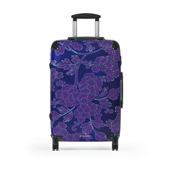 Purple Blue Floral Print Suitcase, Abstract Oriental Style Floral Print Designer Suitcase Luggage (Small, Medium, Large) Unique Cute Spacious Versatile and Lightweight Carry-On or Checked In Suitcase, Best Personal Superior Designer Adult's Travel Bag Custom Luggage - Gift For Him or Her - Printed in&nbsp; Canada