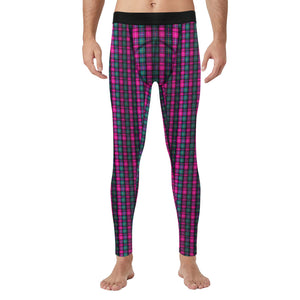 Pink Plaid Print Meggings, Best Designer Pink Plaid Men's Compression Tights For Men (Size: S-2XL) Meggings Men's Workout Gym Tights Leggings, Men's Compression Tights Pants