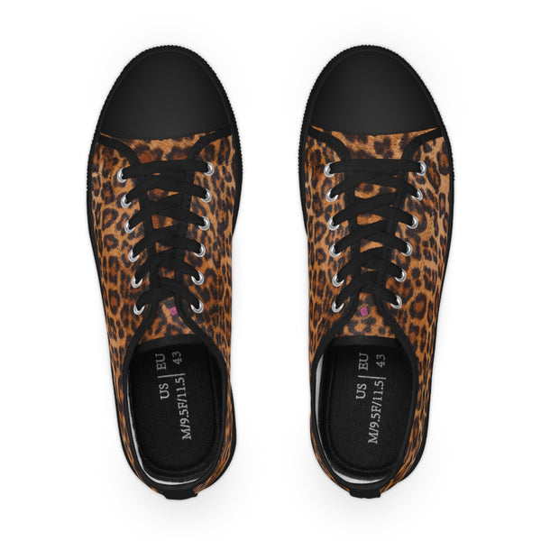 Brown Leopard Print Men's Sneakers, Leopard Animal Print Modern Minimalist Best Breathable Designer Men's Low Top Canvas Fashion Sneakers With Durable Rubber Outsoles and Shock-Absorbing Layer and Memory Foam Insoles (US Size: 5-14)