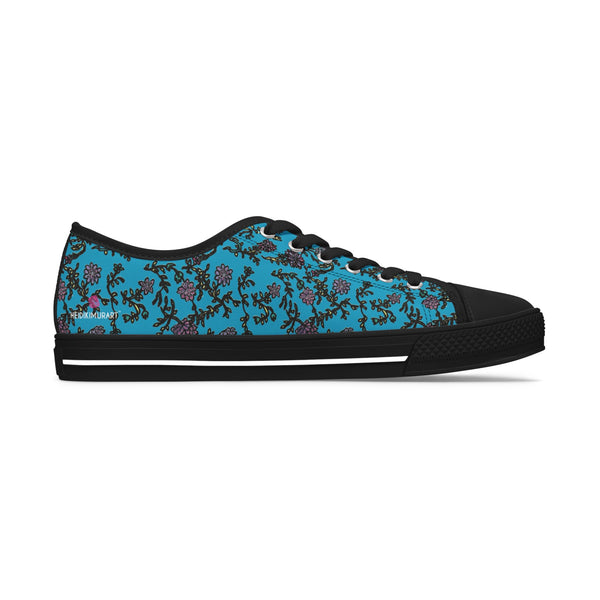 Blue Purple Floral Women's Sneakers, Floral Print Women's Low Top Sneakers Tennis Shoes, Canvas Fashion Sneakers With Durable Rubber Outsoles and Shock-Absorbing Layer and Memory Foam Insoles&nbsp;(US Size: 5.5-12)