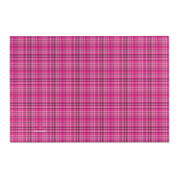 Pink Plaid Print Indoor Carpet, Solid Color Area Rugs