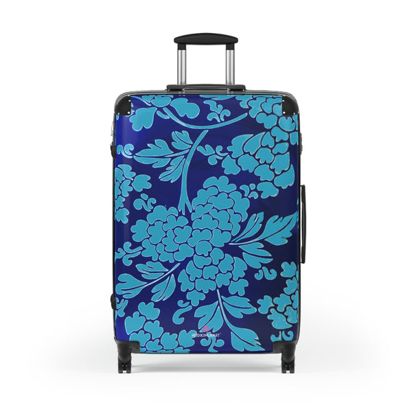 Blue Floral Print Suitcase, Abstract Oriental Style Floral Print Designer Suitcase Luggage (Small, Medium, Large) Unique Cute Spacious Versatile and Lightweight Carry-On or Checked In Suitcase, Best Personal Superior Designer Adult's Travel Bag Custom Luggage - Gift For Him or Her - Printed in&nbsp; Canada