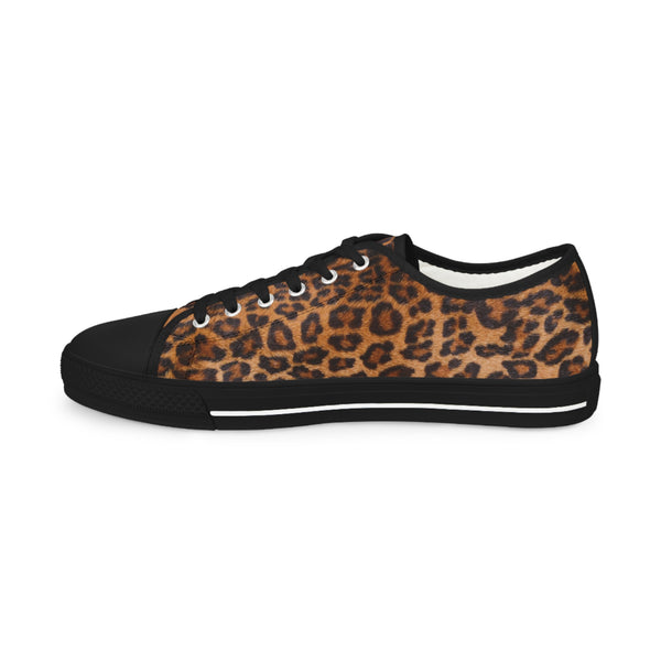 Brown Leopard Print Men's Sneakers, Leopard Animal Print Modern Minimalist Best Breathable Designer Men's Low Top Canvas Fashion Sneakers With Durable Rubber Outsoles and Shock-Absorbing Layer and Memory Foam Insoles (US Size: 5-14)