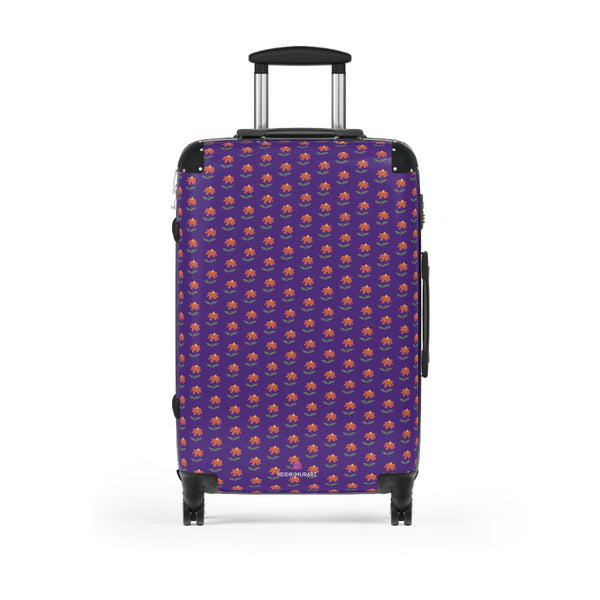 Purple Floral Print Suitcase, Cut Designer Suitcases, Travel Bag Suitcases