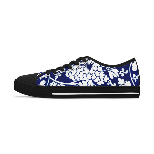 Blue Floral Women's Sneakers, Oriental Style Floral Print Women's Low Top Sneakers Tennis Shoes, Canvas Fashion Sneakers With Durable Rubber Outsoles and Shock-Absorbing Layer and Memory Foam Insoles&nbsp;(US Size: 5.5-12)