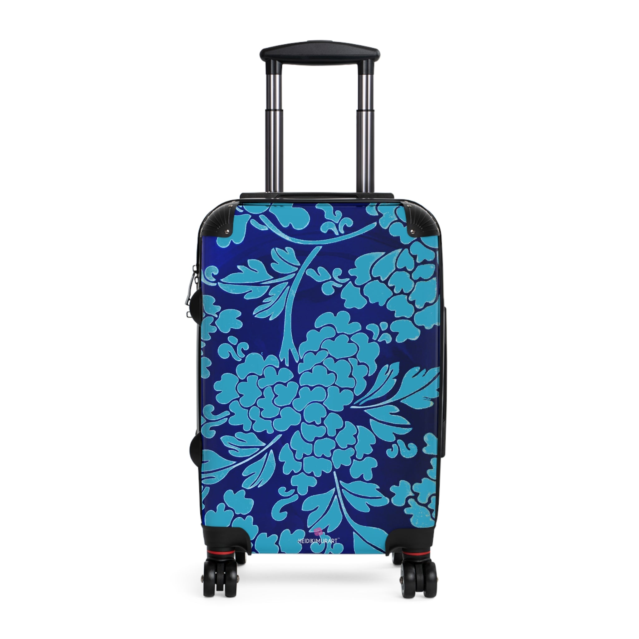 Blue Floral Print Suitcase, Abstract Oriental Style Floral Print Designer Suitcase Luggage (Small, Medium, Large) Unique Cute Spacious Versatile and Lightweight Carry-On or Checked In Suitcase, Best Personal Superior Designer Adult's Travel Bag Custom Luggage - Gift For Him or Her - Printed in&nbsp; Canada