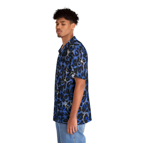 Blue Leopard Print Men's Shirt, Best Men's Hawaiian Shirt