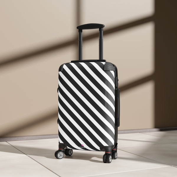 Black White Diagonal Striped Suitcases, Stripes Print Suitcases, Best Suitcases, Travel Bag Suitcases