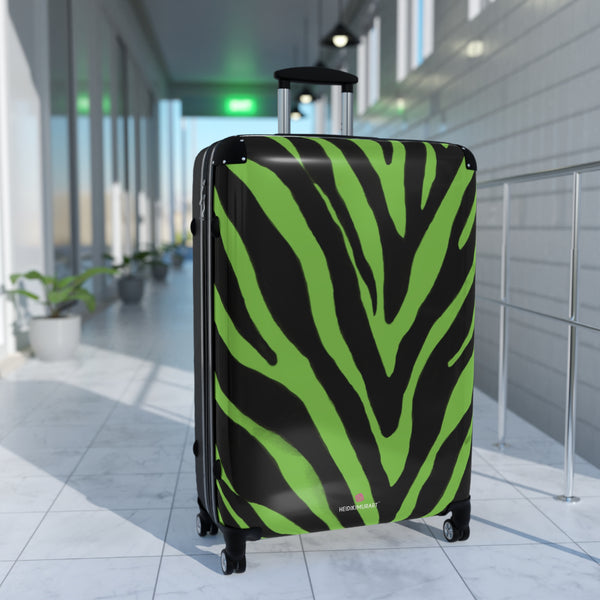 Green Zebra Print Best Suitcases, Black and Green Zebra Print Travel Bag Suitcases (Small, Medium, Large)