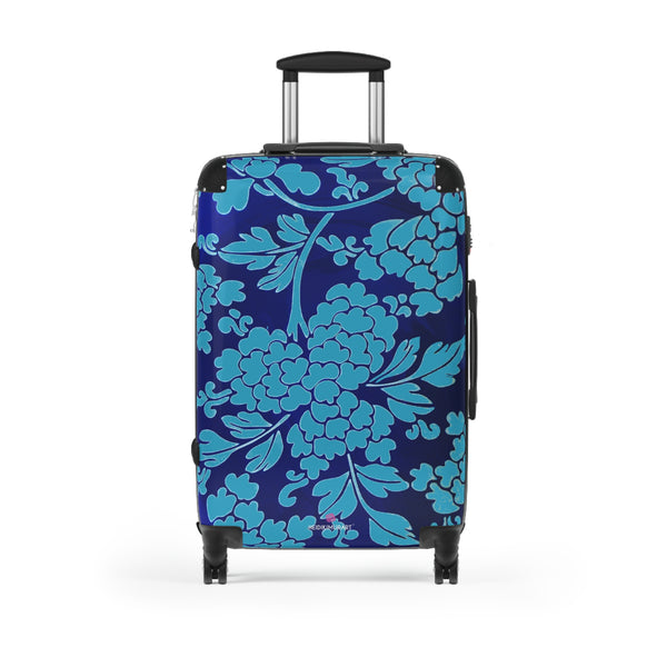 Blue Floral Print Suitcase, Abstract Oriental Style Floral Print Designer Suitcase Luggage (Small, Medium, Large) Unique Cute Spacious Versatile and Lightweight Carry-On or Checked In Suitcase, Best Personal Superior Designer Adult's Travel Bag Custom Luggage - Gift For Him or Her - Printed in&nbsp; Canada