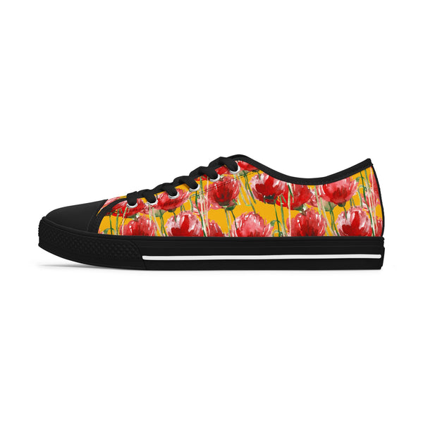 Yellow Red Tulips Women's Sneakers, Floral Print Women's Low Top Sneakers Tennis Shoes, Canvas Fashion Sneakers With Durable Rubber Outsoles and Shock-Absorbing Layer and Memory Foam Insoles&nbsp;(US Size: 5.5-12)