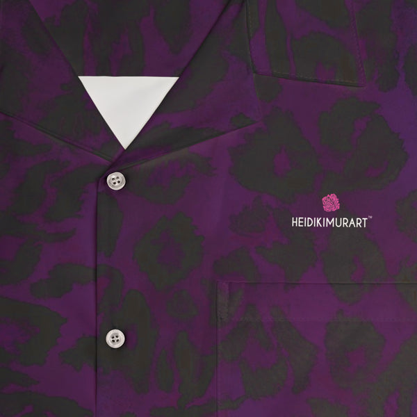 Purple Leopard Men's Shirt, Best  Animal Print  Men's Hawaiian Shirt