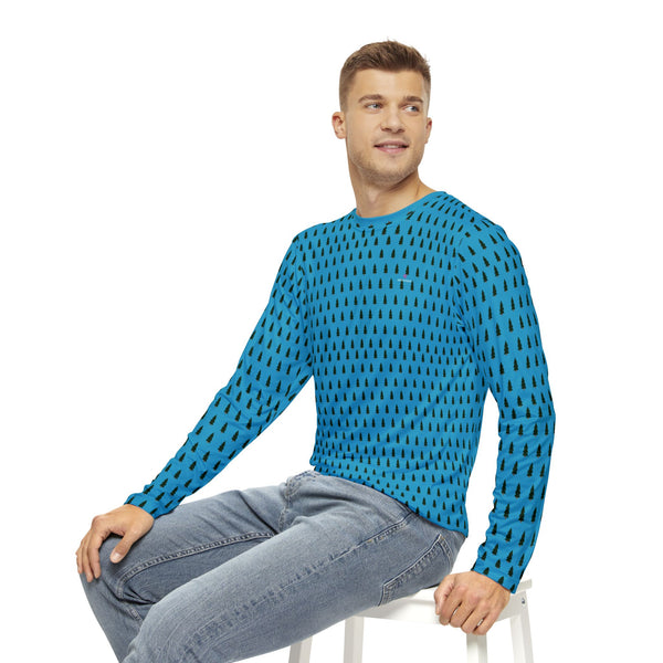 Blue Christmas Tree Men's Long Sleeves, Best Men's Long Sleeve Shirt (AOP) - Made in USA