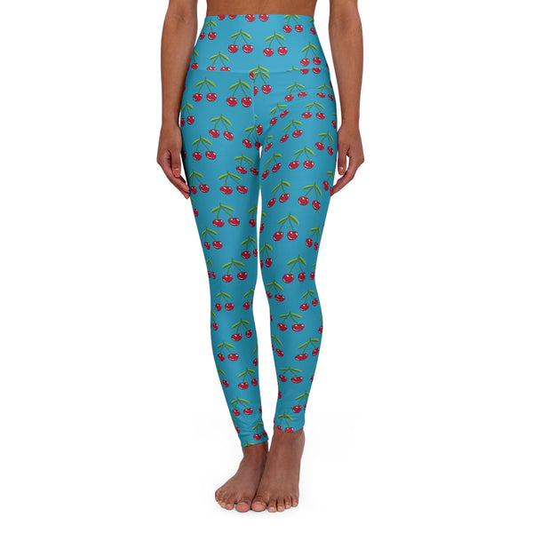 Blue Cherries  Women's Tights, High Waisted Yoga Leggings