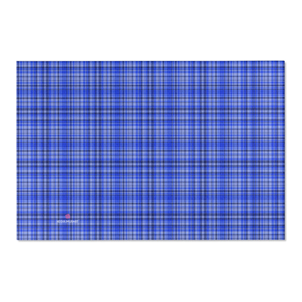 Blue Plaid Print Indoor Carpet, Solid Color Area Rugs