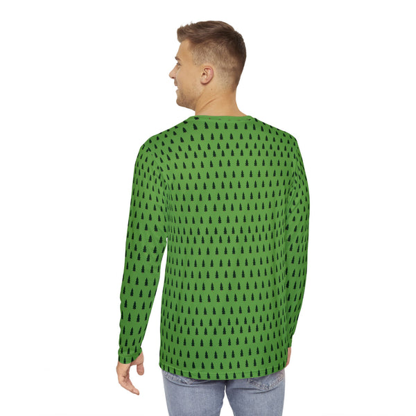 Green Christmas Tree Men's Long Sleeves, Best Men's Long Sleeve Shirt (AOP) - Made in USA