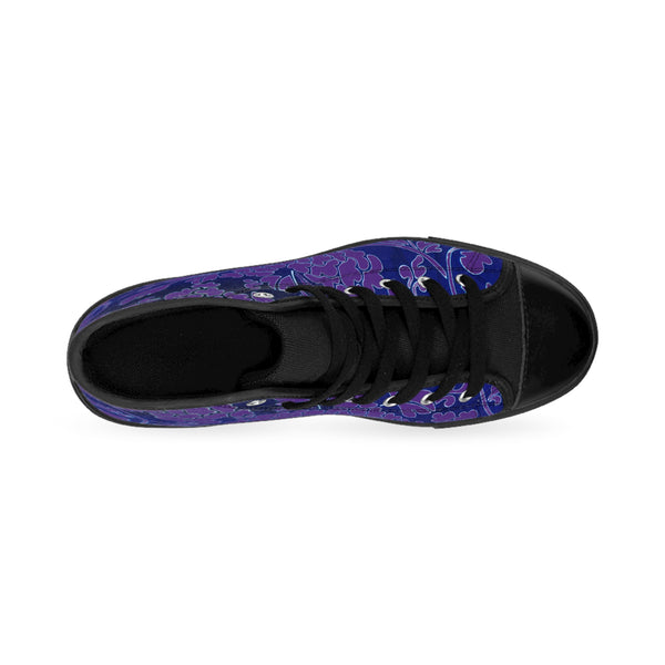 Purple  Floral  Men's High Tops, Dark Purple and Blue Floral Best Designer Men's Classic Sneakers