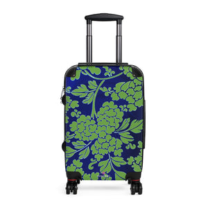 Green Blue Floral Print Suitcase, Abstract Oriental Style Floral Print Designer Suitcase Luggage (Small, Medium, Large)&nbsp;Unique Cute Spacious Versatile and Lightweight Carry-On or Checked In Suitcase, Best Personal Superior Designer Adult's Travel Bag Custom Luggage - Gift For Him or Her - Printed in&nbsp; Canada