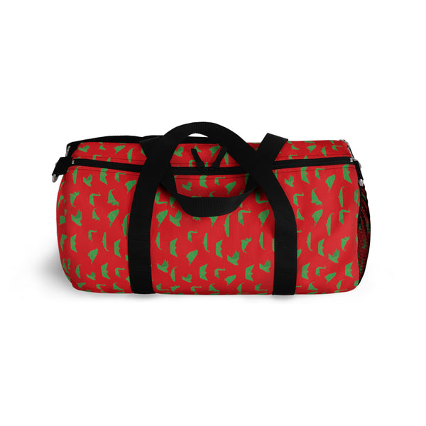 Red Crane Print Duffel Bag, Green Japanese Crane Print Pattern Print Designer Premium All Day Small Or Large Size Duffel or Gym Bag, Made in USA, Womens Large Patterned Duffle Bag, Gym Bag For Ladies, Patterned Duffle Bag