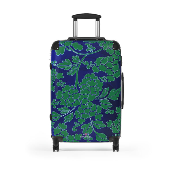 Green Blue Floral Print Suitcase, Abstract Oriental Style Floral Print Designer Suitcase Luggage (Small, Medium, Large) Unique Cute Spacious Versatile and Lightweight Carry-On or Checked In Suitcase, Best Personal Superior Designer Adult's Travel Bag Custom Luggage - Gift For Him or Her - Printed in&nbsp; Canada