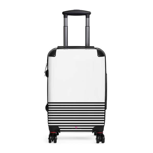 Horizonal Striped Print Suitcases, Black White Stripes Print Best Suitcases, Travel Bag Suitcases
