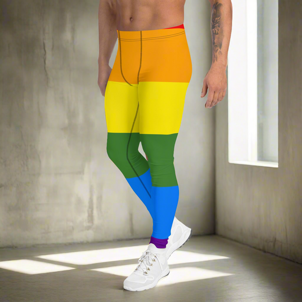 Rainbow Gay Pride Men's Leggings, Best Gay Pride Best Men's Leggings Pride Outfits-Made in USA/EU/MX