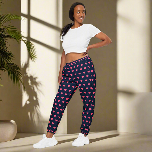 Pink Hearts Unisex Track Pants, Valentine's Day Best Unisex Running Athletic Jogger Track Trouser Sweatpants Pants For Men and Women - Made in USA/EU/MX (US Size: XS-3XL)