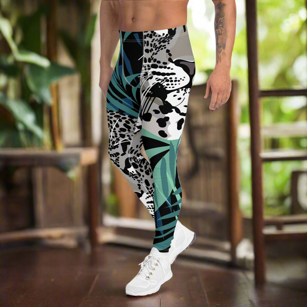 Leopard Print Best Men's Leggings, Tropical Animal Print Pattern Designer Print Sexy Meggings Men's Workout Gym Tights Leggings, Men's Compression Tights Pants - Made in USA/ EU/ MX (US Size: XS-3XL) Patterned Leggings For Men, Tights Workout, Men's Compression Pants, Mens Festival Leggings, Mens Leggings Fashion, Mens Tights&nbsp;