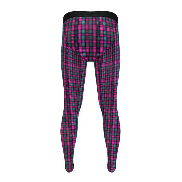 Pink Plaid Print Meggings, Best Designer Pink Plaid Men's Compression Tights For Men (Size: S-2XL) Meggings Men's Workout Gym Tights Leggings, Men's Compression Tights Pants