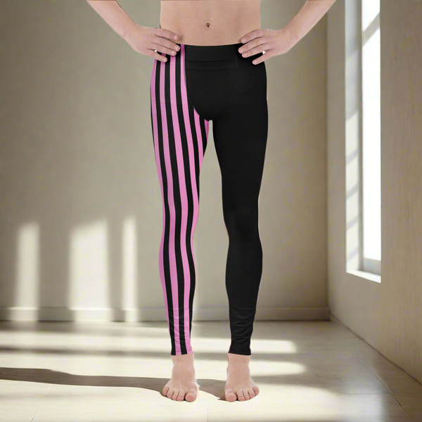 Light Pink Black Striped Meggings, Best Men's Leggings