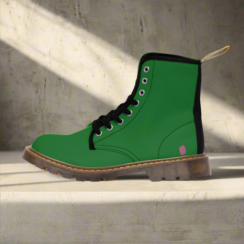 Emerald Green Men's Canvas Boots, Solid Color Best Designer Winter Laced Up Boots For Men (US Size: 7-10.5)