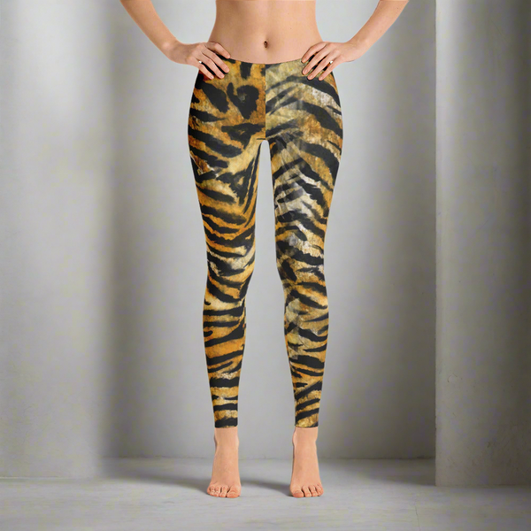 Tiger Striped Print Casual Leggings, Animal Print Women's Running Tights-Made in USA/EU