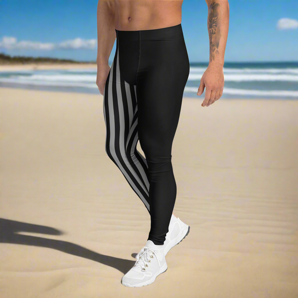 Grey Black Striped Meggings, Best Men's Leggings