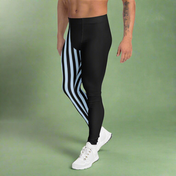Pastel Blue Black Striped Meggings, Best Men's Leggings