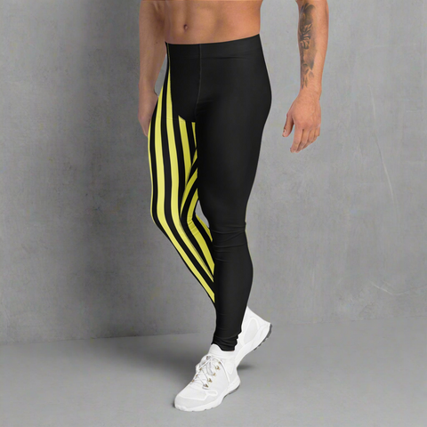 Yellow Black Striped Meggings, Best Men's Leggings
