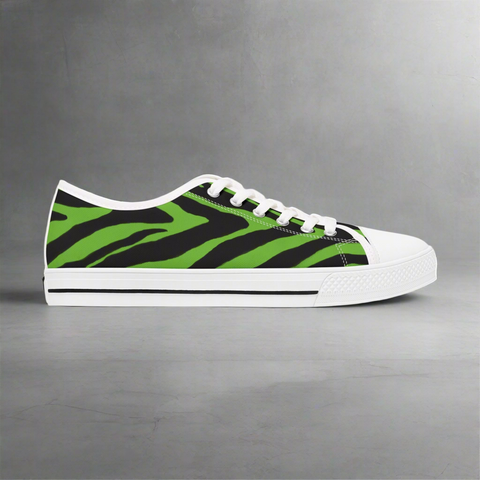 Green Zebra Striped Women's Sneakers, Zebra Striped Animal Print Women's Low Top Sneakers (US Size: 5.5-12)