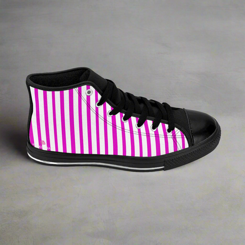 Pink White Striped Men's Sneakers, Modern Stripes Men's Designer Tennis Running Shoes (US Size: 6-14)