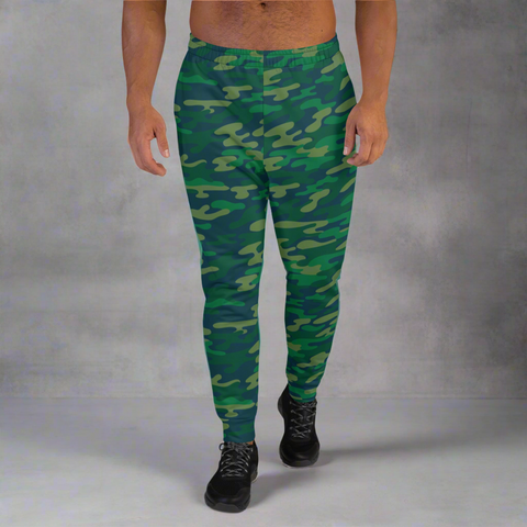 Dark Green Camo Men's Joggers, Camouflage Joggers Mens Camo Joggers-Made in USA/EU/MX