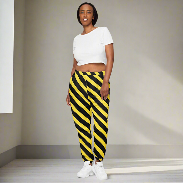 Yellow Black Striped Track Pants, Best Unisex Running Athletic Jogger Track Trouser Sweatpants Pants For Men and Women - Made in USA/EU/MX (US Size: XS-3XL)
