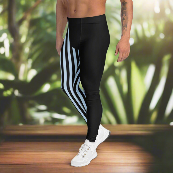 Pastel Blue Black Striped Meggings, Best Men's Leggings