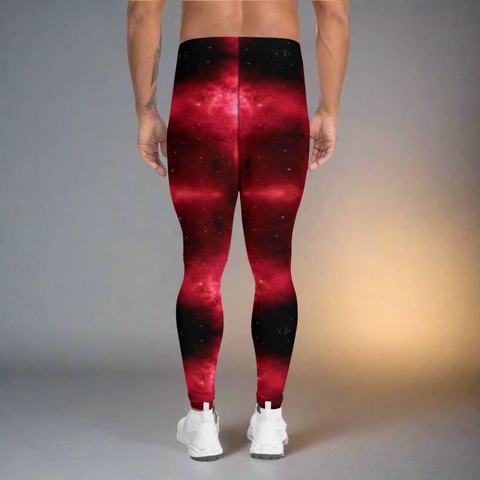 Red Thunder Lightning Men's Leggings, Mens Lightning Storm Pants, Thunder Lightning Leggings For Men-Made in USA/EU/MX