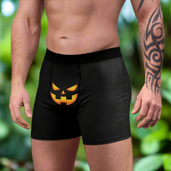 Funny Halloween Men's Underwear, Erotic Black Orange Pumpkin Face Halloween Party Best Men's Boxer Briefs (US Size: XS-3XL)