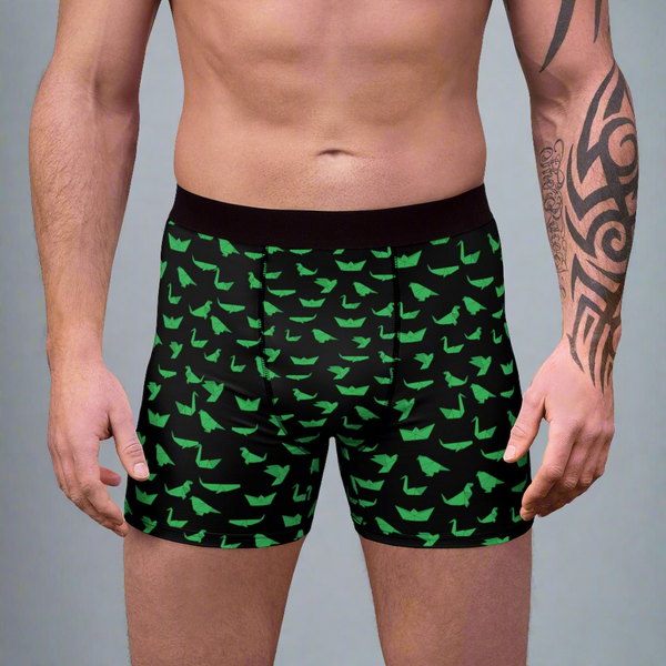 Crane Men's Boxer Briefs, Japanese Birds Print Sexy Best Modern Graphic Underwear For Men