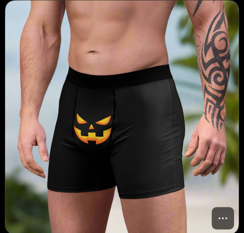 Funny Halloween Men's Underwear, Erotic Black Orange Pumpkin Face Halloween Party Best Men's Boxer Briefs (US Size: XS-3XL)